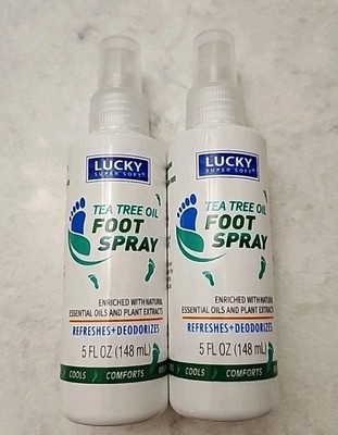 2 Lucky Tea Tree Oil Foot Spray w/Natural Essential Oils Plant Extracts 5 oz.