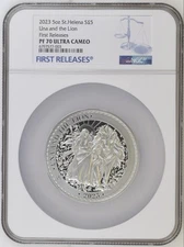 2023 St. Helena £5 Una And The Lion 5oz 999 Silver NGC PF70 First Releases Pop 9
