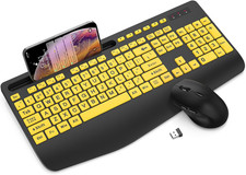 Wireless Keyboard and Mouse Combo - Large Print Ergonomic Keyboard with Wrist