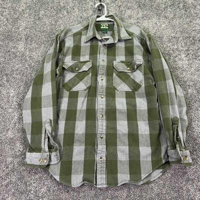 Gander Mountain Guide Series Shirt Mens Large Tall Green Plaid Flannel Button Up