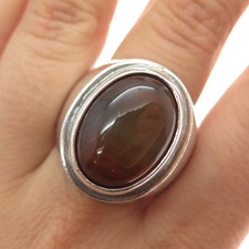 925 Sterling Silver Antique Art Deco Real Cabochon Agate Ring Size 12.75