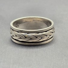 925 Sterling Silver Braided Spinner Ring Size 11.5 Wide Band 8.96g Unisex