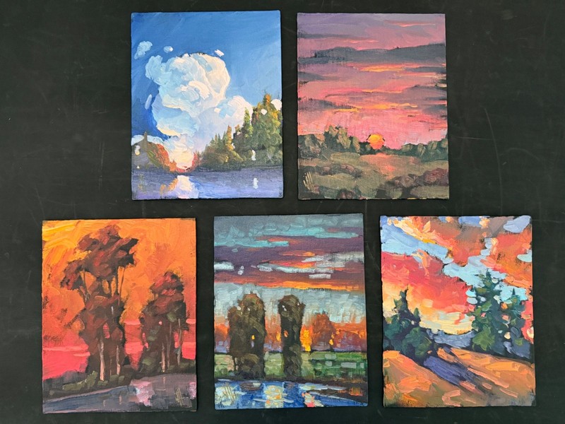 WH William Hawkins original landscape painting collection lot of 5 on canvas