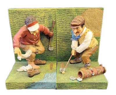 Pair of Bookends Golf Golfers 6'' Heavy Resin Green Clubs Balls Paperweight 