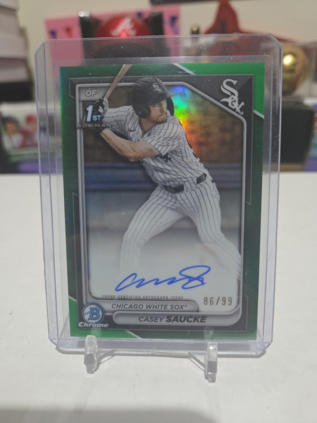 2024 Bowman Draft Casey Saucke 1st Chrome Auto Green Refractor /99 White Sox