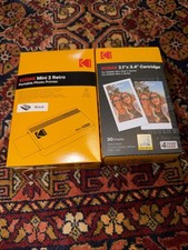 NEW KODAK Mini 2 Retro P210R Portable Photo Printer Bundle, Black With Cartridge