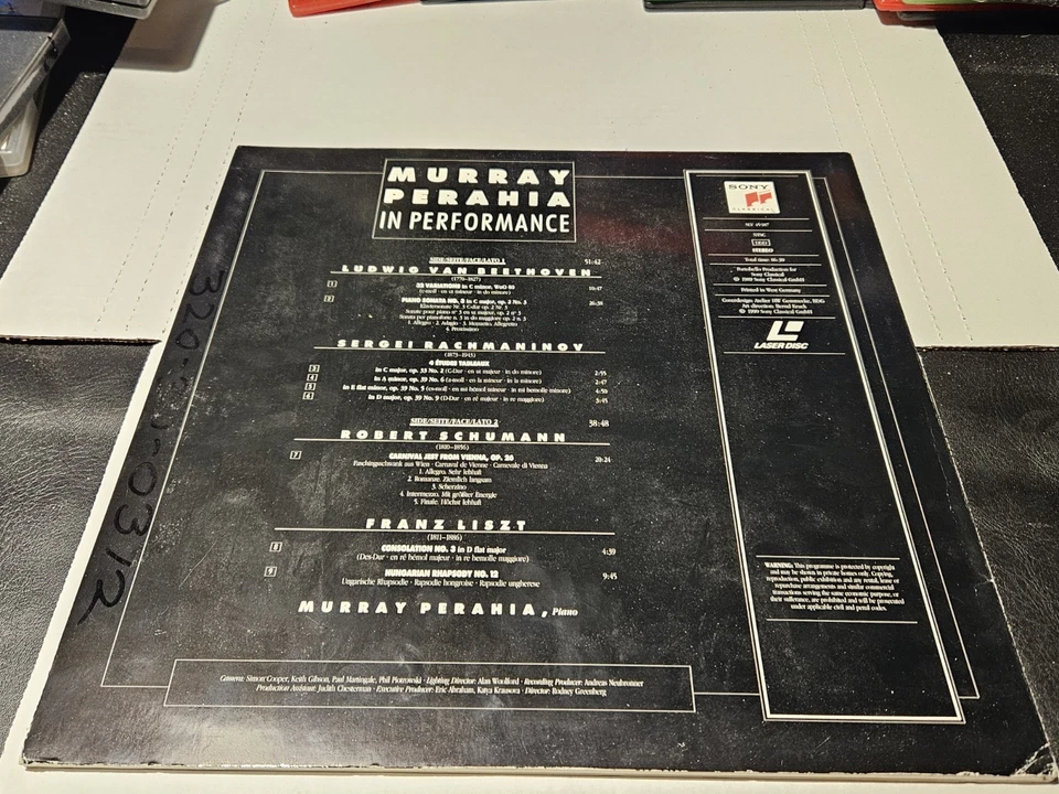Murray Perahia in Performance Laserdisc SLV-45987 LD Laser Disc Beethoven Lizst - Image 2 of 2
