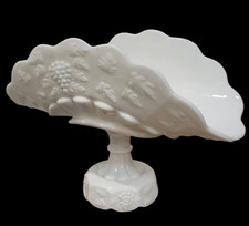 Westmoreland Paneled Grape White Milk Glass Banana Boat Fruit Bowl Centerpiece