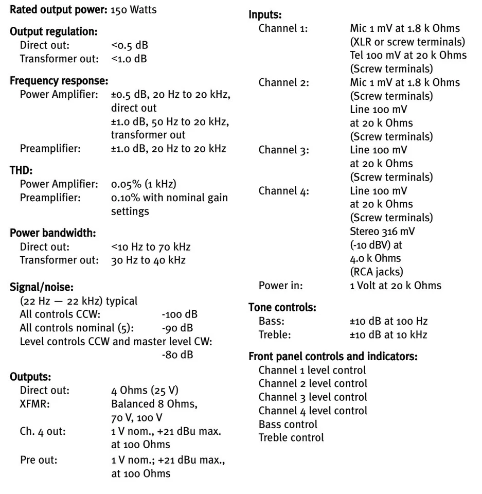 Peavey UMA 1502 150W 4 Input Mixer Amplifier Well Made in USA - Image 3 of 4