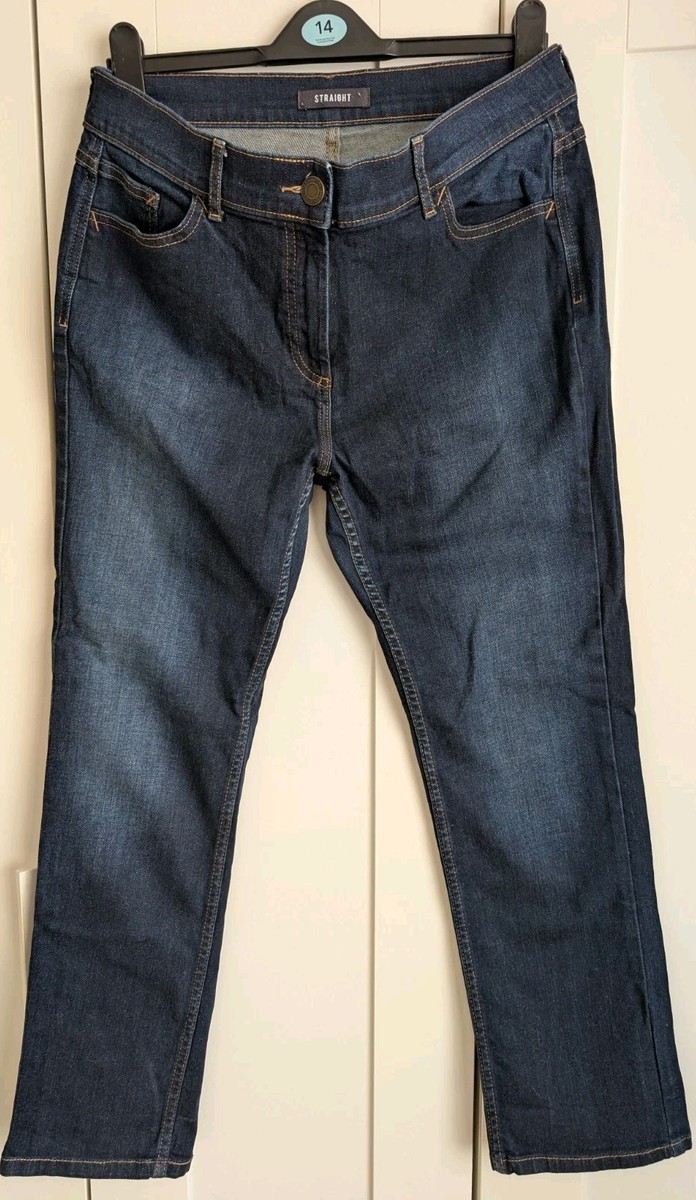 M S Straight Dark Blue Stretch Jeans Size 14 Short UK