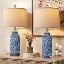 Woven Resin Table Lamps Set of 2, Farmhouse Table Lamps with USB Ports, Touch...