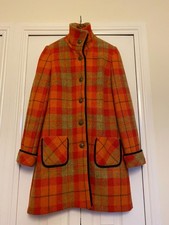 Manteaux Harris Tweed orange/mustard/black coat funnel neck (UK10)