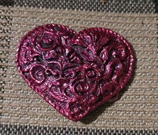 Vintage Floral Heart Shaped Belt Buckle Pewter Signed EJC 95 USA PAINTED PINK
