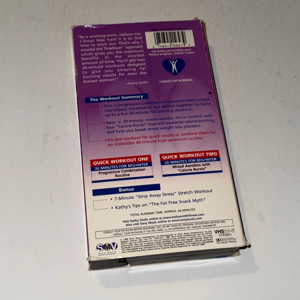 Kathy Smith TimeSaver Cardio Fat Burner VHS Workout 1998 Fitness Video Foto 2 de 4