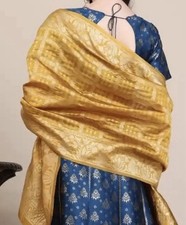 Traditional Elegant Gold Woven Design Indian Dupatta 92 Inch Long Free Shipping