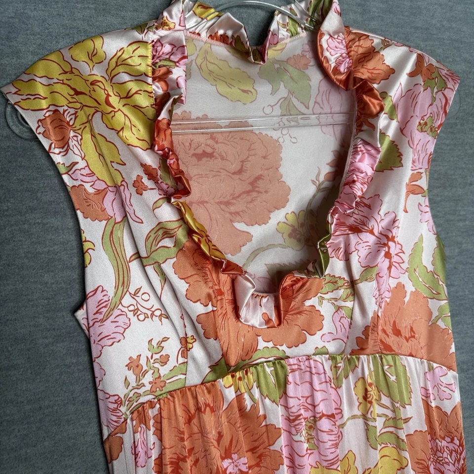 Vintage 70s VANITY FAIR Floral Long Nightgown Size 36 NYLON Maxi Dress Silky - Image 3 of 4