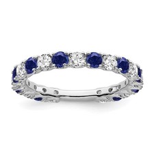 14k White Gold Created Sapphire and Diamond B...