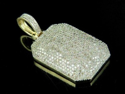 2Ct Lab Created Diamond Men's Dog Tag Pendant 14K Yellow Gold Plated 18'' Chain