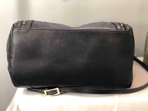 POUR LA VICTOIRE Dark Navy Blue Leather Front Double Zip Pockets Satchel Bag - Picture 5 of 7