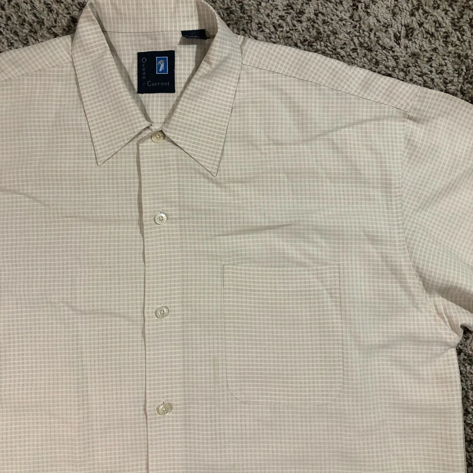 复古 OC Ocean Current 男式 L 码黄色格子滑板冲浪衬衫纽扣 — 第 2/4 张图片