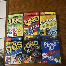 Mattel UNO Mega Pack Ono 99, DOS, Phase 10, UNO All Wild, 6 Card Games- No Box