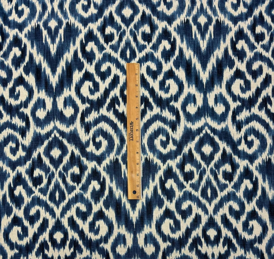 WAVERLY WILLIAMSBURG THOMPSON IKAT TINTA AZUL MULTIUSO TELA DE LINO POR YARDA 54"W Foto 4 de 4