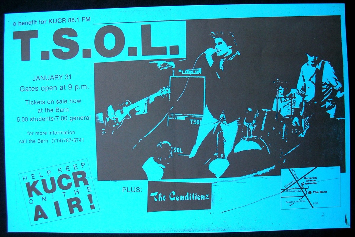 T.S.O.L. The Barn RIVERSIDE 1987 KUCR Benefit CONCERT POSTER The