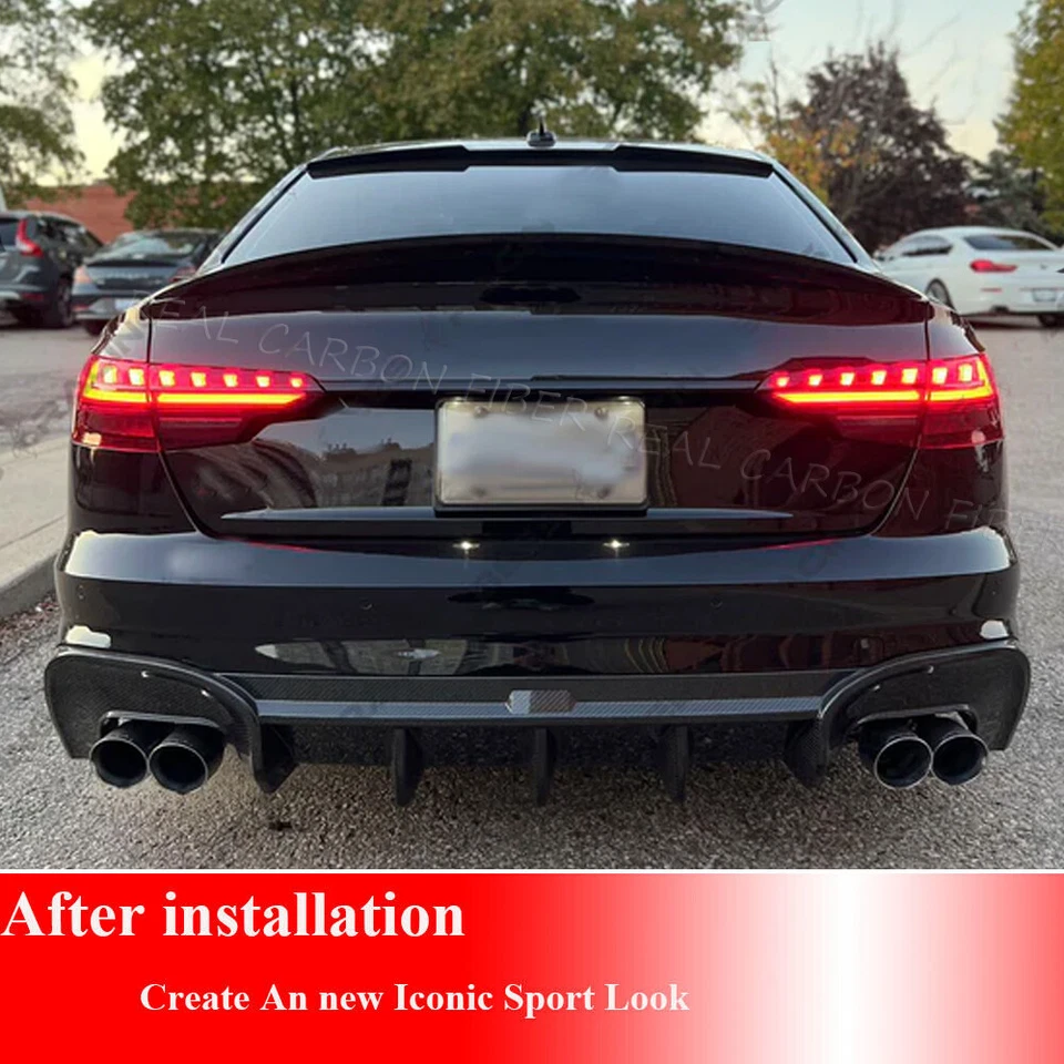 For Audi A4 B9.5 S-LINE S4 2020-2023 DRY CARBON FIBER Rear Bumper Lip Diffuser - Image 4 of 4
