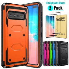 For Samsung Galaxy S10/+/S10e/Note10/+ Case Shockproof Hard Cover+Tempered Glass