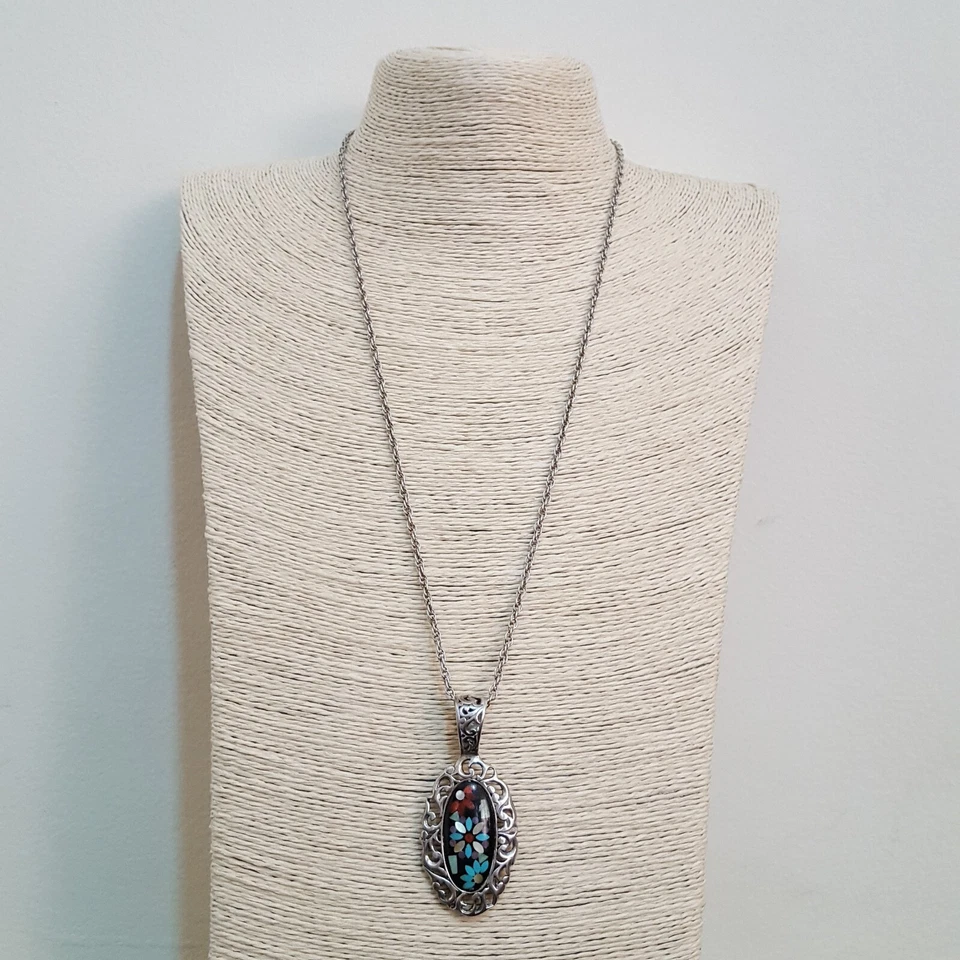 Collar Carolyn Pollack de plata de ley 925, colgante de piedras múltiples con incrustaciones Foto 2 de 4