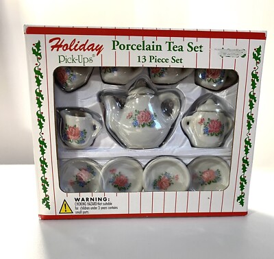 Tea Set 13 Piece Miniature Porcelain Floral Prints Mini Tea Set New In Box.