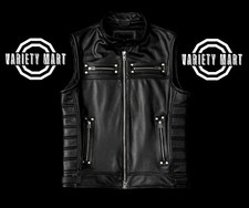 SWAT Style Black Leather Biker Vest for Men  Padded Tactical Motorcycle Conceal