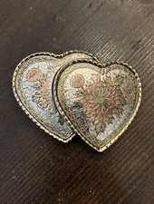 Silver Pink Double Heart Belt Buckle Fully Engraved Center Flowers Great Vintage