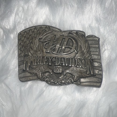 Boucle De Ceinture Vintage Harley-Davidson 1992 Aigle Wings - Motif Harmony - Argentée USA