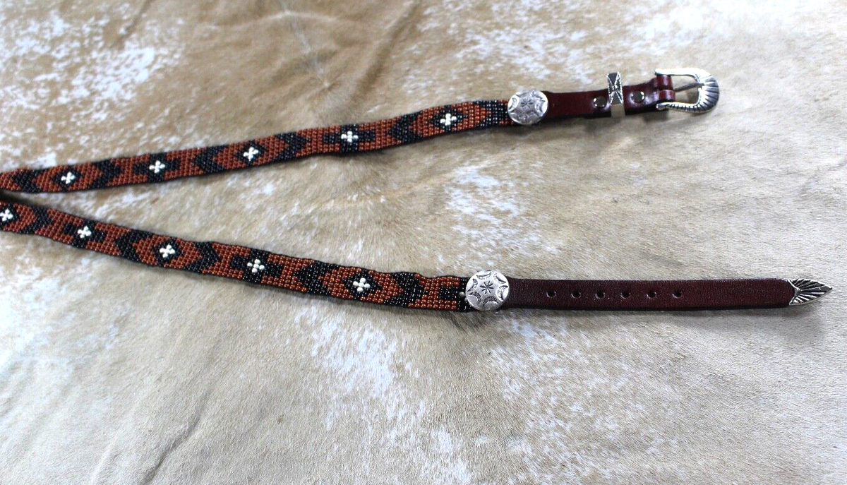 Western Unisex Hatband 27 x 1/2 in Leather Beaded Belt  display picture 1