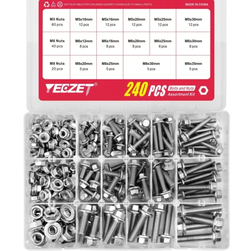 240PCS M5 M6 M8 Flanged Bolts and Nuts Kit,Stainless Steel 304 Metric Flanged He