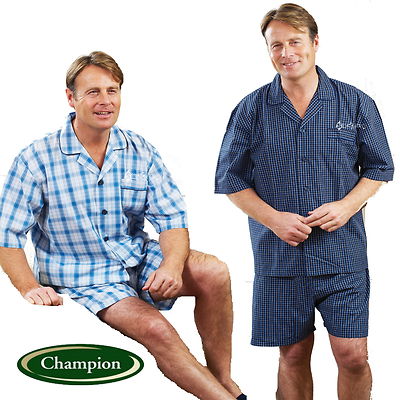 Herren Champion Richmond Polycotton Kurzarm Kariert Kurzer Schlafanzug Größe M bis 3XL