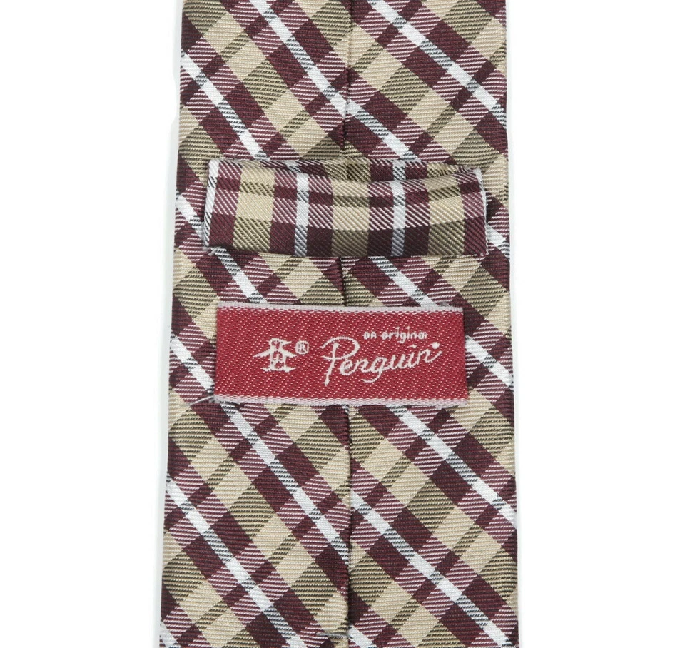 Corbata PENGUIN Marrón Tostado Cuadros Preppy Dapper Ajustada Para Hombre Seda Cuello Foto 3 de 3