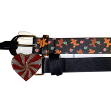 Betsey Johnson Candy Cane Black Belt Christmas Gingerbread Set of 2 Size M/L New