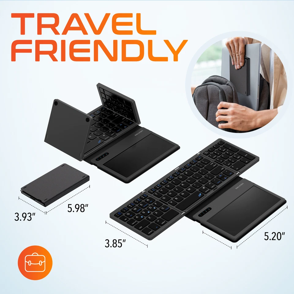 Delton F92 Foldable Portable Wireless Keyboard with Touchpad - Black - Image 3 of 4