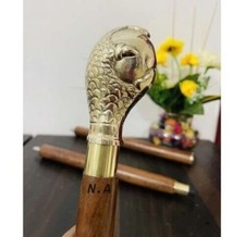 Eagle Claw Brass Handle Walking Stick Nautical Cane Wooden Shaft Vintage