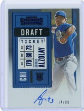 2020 Panini Contenders Draft Ticket Autograph Blue #107 Adbert Alozolay #14/99