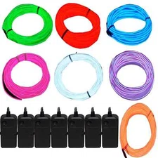7 Pack 7ft Neon Light El Wire w/Battery Pack (Green, Blue, Red, Orange, Purpl...