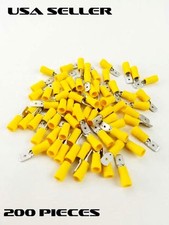 200 Yellow 12-10 Gauge .25 Male Insulated Quick Disconnect Connectors Terminals