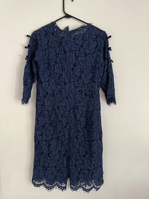 Misslook Womens Navy Blue Floral Lace Dress Size 6 Layered 1/2 Sleeve | eBay