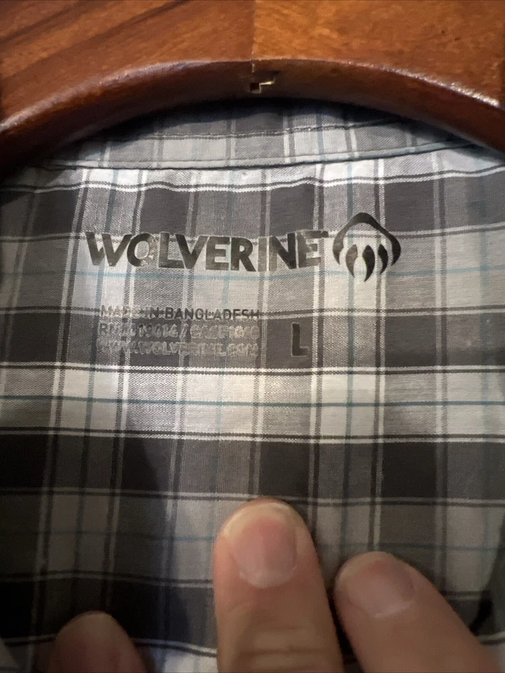 Wolverine Shirt Mens Large Button Workwear Plaid Pocket Black Gray Long Sleeve - Image 3 of 4