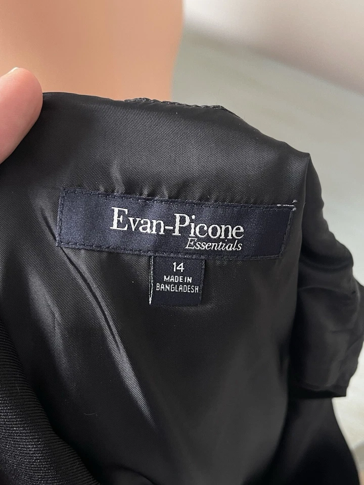 Vestido Evan Picone Essentials Talla 14 Negro Sin Mangas Vaina Carrera Jersey XL Foto 3 de 4