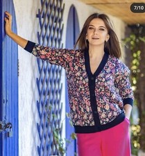 ZARA WOMEN Floral Jacquard Knit Cardigan MULTICOLORED PINK BLACK 5755/118 M NWT
