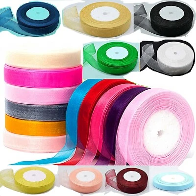 GCS LONDON 15mm, 10mm, 12mm 20mm 25mm 38mm Organza Ribbon 45 Mtr each Buy 2 &3rd Free Add 3