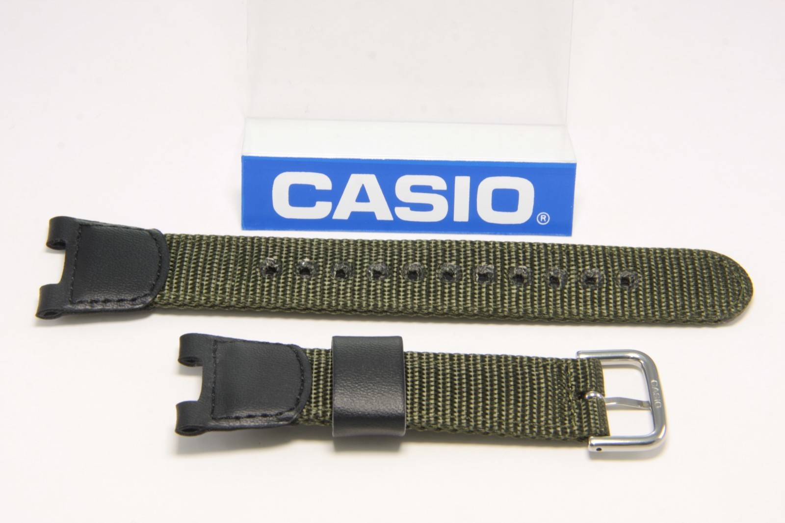 Original Casio SGW100B3V Green Nylon & Black Leather Watch Band SGW